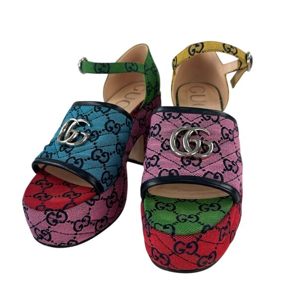 Gucci Monogram Multicolor Chunky Heels - Picture 1 of 7